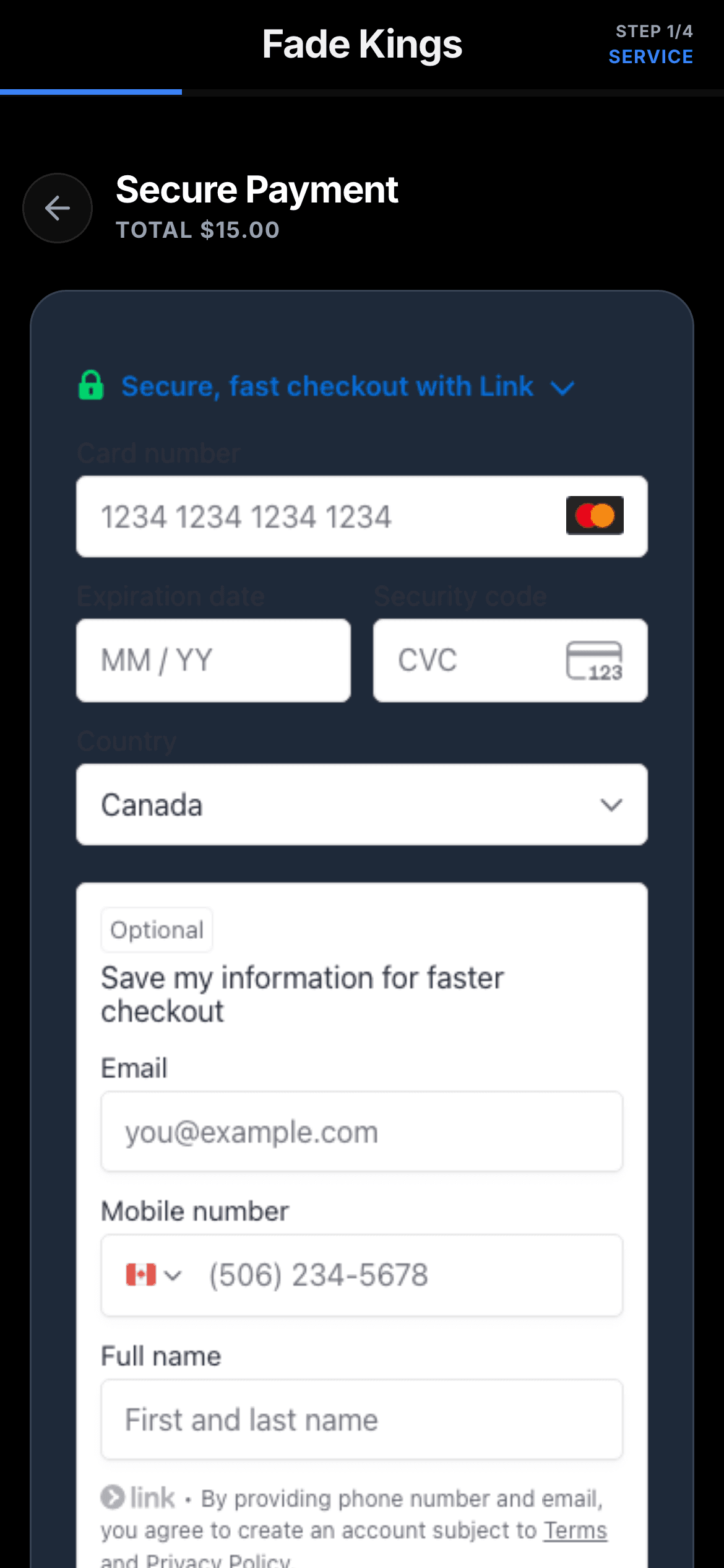 Paying a booking deposit through Stripe