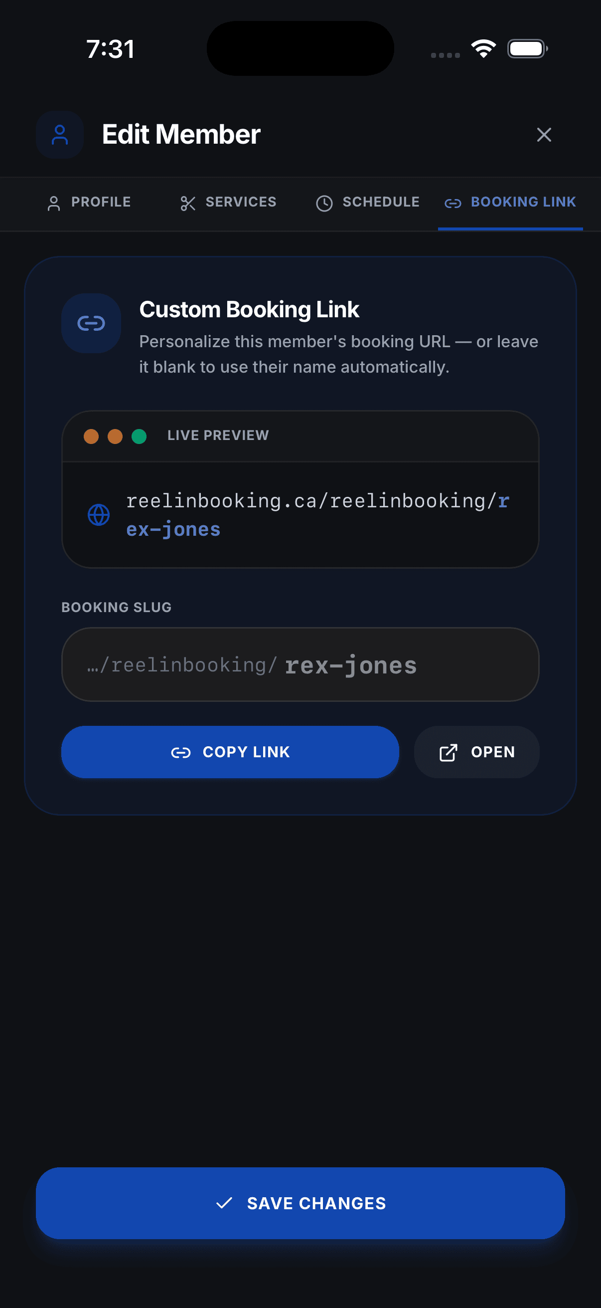 A team member's personal booking link