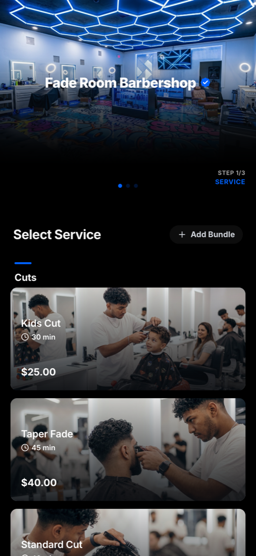 Fade Room Barbershop booking page